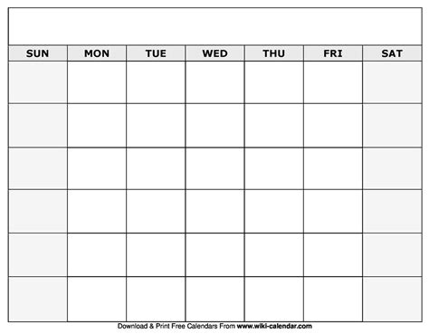 Free Blank Monthly Calendar Printable