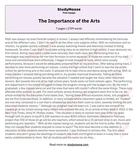 The Importance Of The Arts Free Essay Example