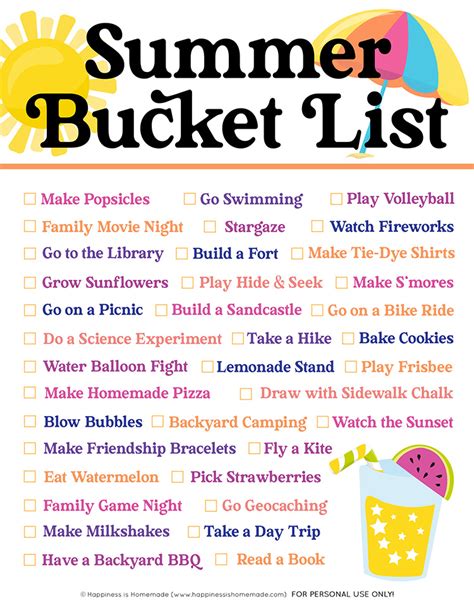 Summer Bucket List Printable For 2021 Happiness Is Homemade