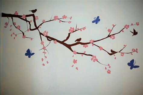 Cherry Blossom Tree Painting Wall Andrewtegg