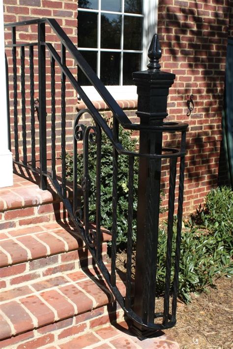 The top of the railing will be attached to the porch columns. Exterior, Small Black Metal Exterior Stairs For Porch With ...