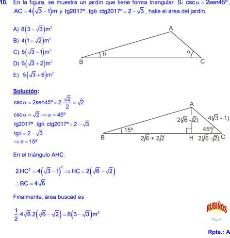 Razones Trigonométricas Complementarias Y Notables área De Un Triángulo