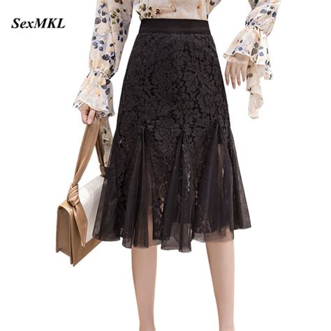 Sexmkl Oversized High Waist Lace Skirt Women 2022 Fashion A Line Black Skirts Saia Midi Sexy