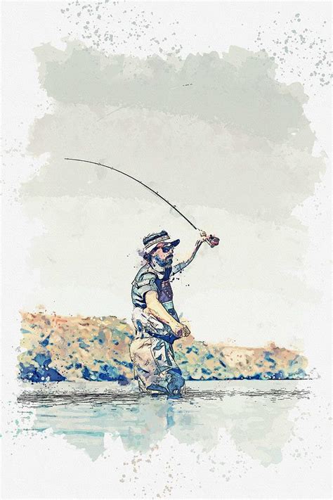 Fly Fishing Watercolor By Ahmet Asar Painting By Ahmet Asar