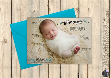 Girl Birth Announcement Card Photo Baby Announcement Miracle Etsy