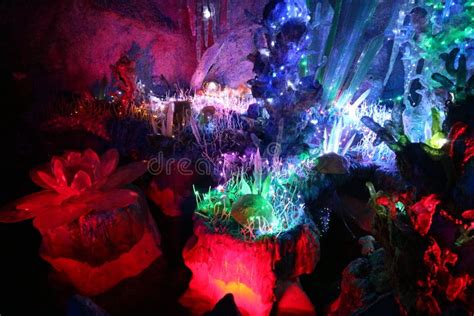 Glowing Crystals In A Dark Cave Stock Image Image Of Cave Place