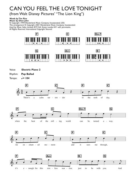 Can You Feel The Love Tonight From The Lion King Sheet Music Elton