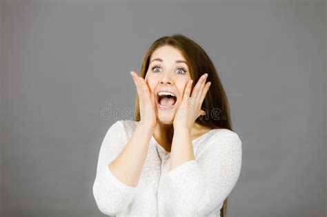 Woman Having Shocked Amazed Face Expression Stock Image Image Of