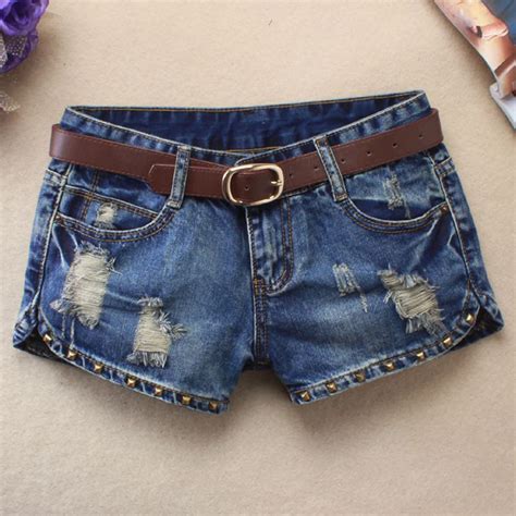 Lauwoo 2018 Summer Sexy Ripped Shorts For Femme Sexy Punk Rivet Hole Mini Jeans Shorts Womens