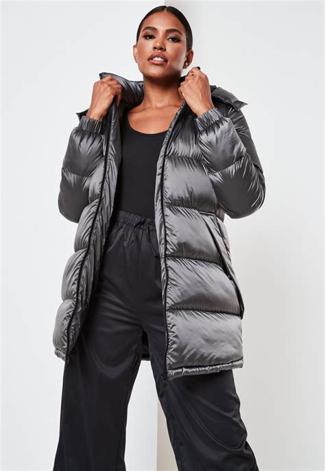 Grey Contrast Zip Wide Quilted Puffer Jacket Missguided