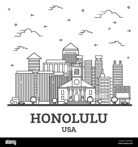 Contorno Honolulu Hawaii Usa City Skyline Con Edificios Modernos