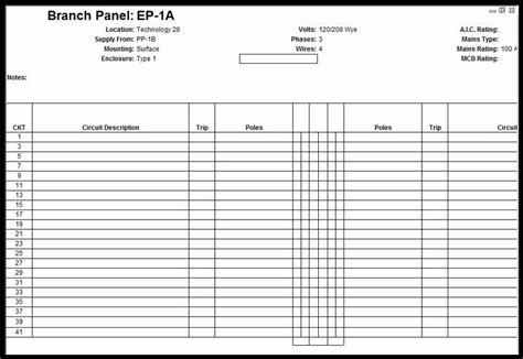 Electrical Panel Schedule Excel Template