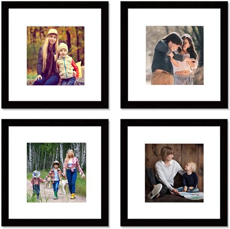 12x12 Black Picture Frame Set Square Photo Frame With Mat