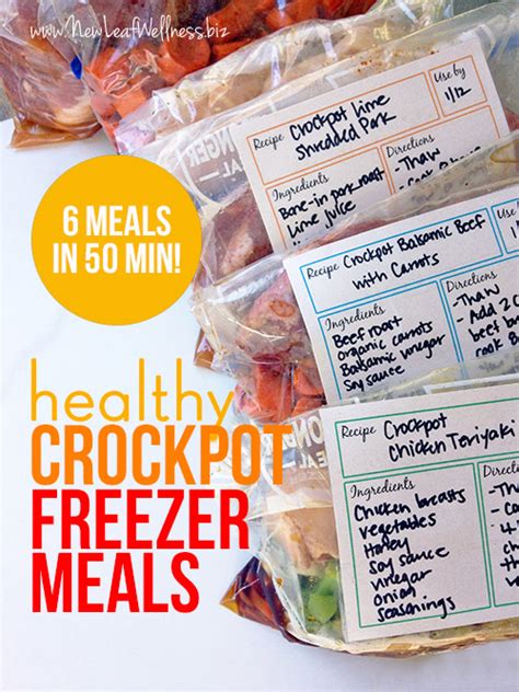 Crock pot chicken tacos are full of flavor and prepped in less than 10 minutes. 6 Healthy Freezer Crockpot Meals in 50 Minutes - Money Saving Mom®
