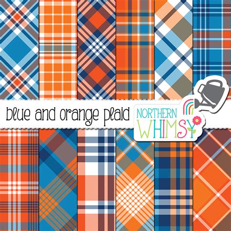 Blue And Orange Plaid Digital Paper Northern Whimsy Design