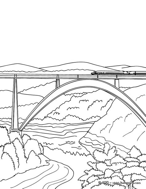 Coloriages train sur le pont à colorier