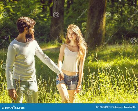 Young Couple Walking In Forest Stock Photo Image Of Summer Natural