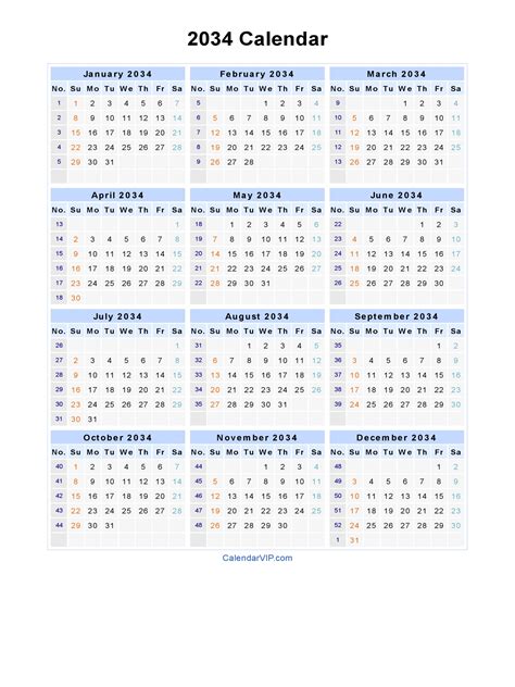 2034 Calendar Blank Printable Calendar Template In Pdf Word Excel
