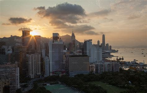 Sunset Over Hong Kong Stock Photos Motion Array