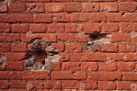 Background Old Brick Wall With Holes Of Bullets Stock Image Image Of