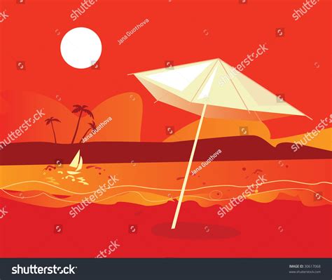Tropical Beach Sunset Vector Illustration Tropical Stock Vector 30617068 - Shutterstock