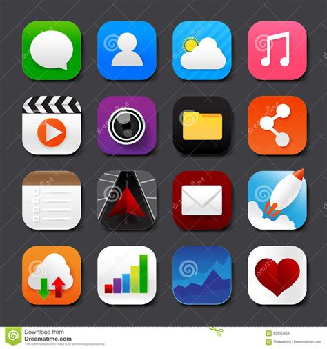 Set Of Mobile App And Social Media Icons Vector Eps10 Set 001 Stock