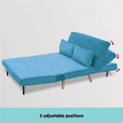 Adjustable Corner Sofa 2 Seater Lounge Linen Bed Seat Blue Indoor