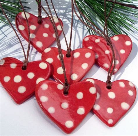 Set Of 6 Red Heart Ornaments Etsy Valentine Crafts Valentine Tree