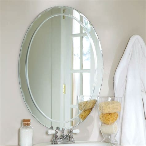 Shop for bathroom vanity mirrors oval online at target. Oval Frame-less Bathroom Vanity Wall Mirror with Beveled ...