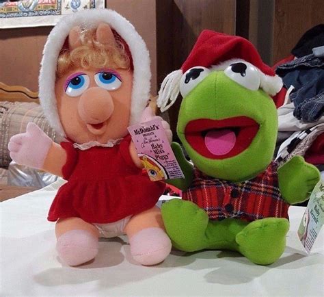 Mcdonalds Jim Hensons Baby Kermit And Miss Piggy 1988 Christmas Plush
