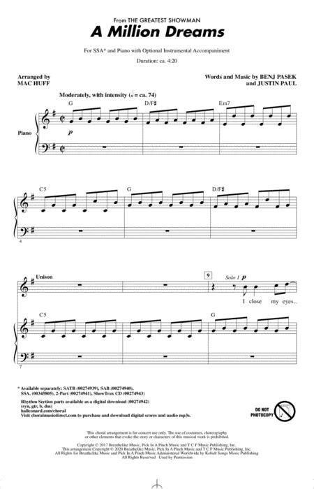 A Million Dreams Chords A Million Dreams Chord Chart By Pink Lauren Bateman Chorus G