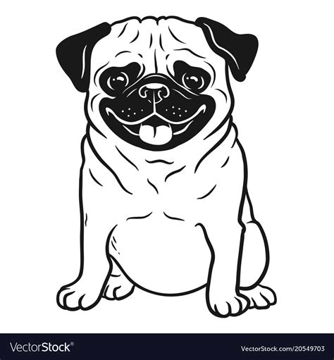 Pug Dog Black And White Hand Drawn Cartoon Vector Image