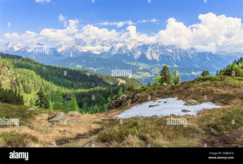 Scenic View To The Dachstein Mountain Range From The Reiteralm In