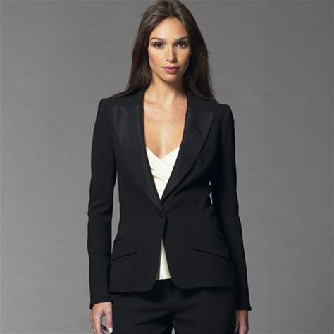 Black Womens Business Suits Formal Evening Prom Party Black Lapel
