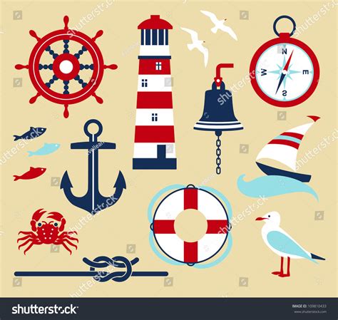 Nautical Elements Cartoon Style Stock Vector Royalty Free 109810433