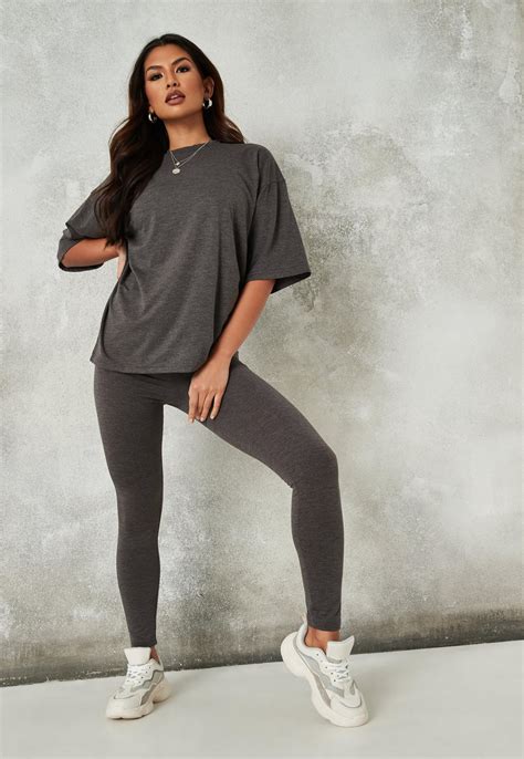 Charcoal Grey T Shirt And Leggings Co Ord Set Missguided