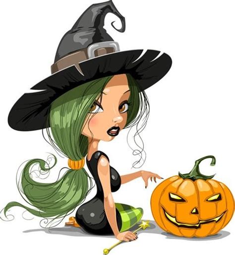 Pretty Witch With Halloween Vector Illustration 2 Cartoon Witch