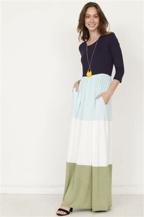 3 4 Sleeve Colorblock Maxi Dress Color Block Maxi Dress Fashion Maxi Dress