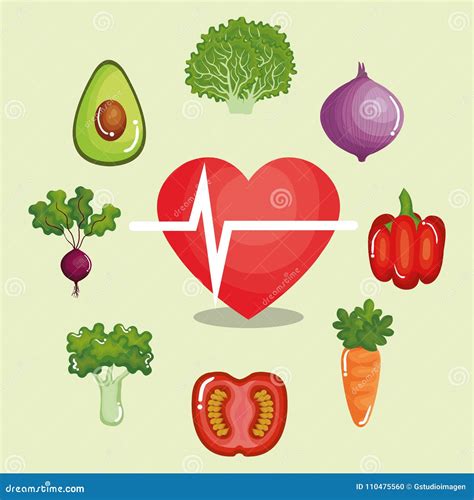 Heart Cardio With Healthy Food Stock Vector Illustration Of Broccoli