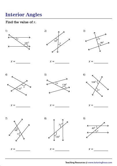 Interior Angles In Parallel Lines Worksheet