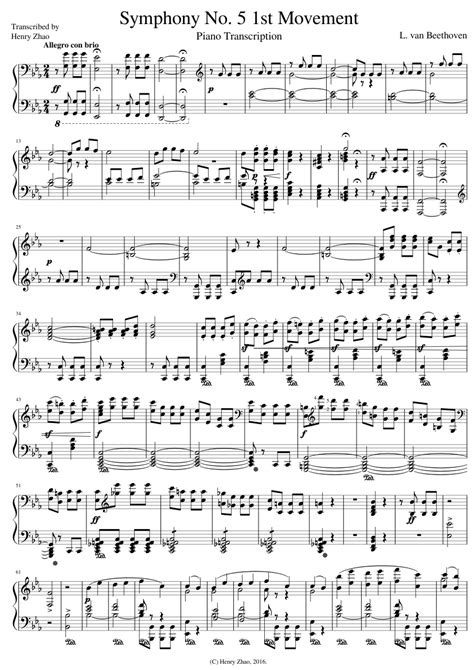 Symphony No 5 1st Movement Piano Transcription Sheet