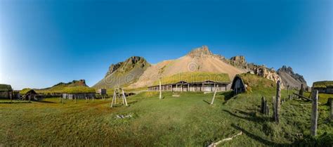 Panorama The Viking Village In Stokksnes Iceland With Vestrahorn