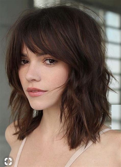 Ideas Of Medium Brunette Shag Haircuts With Thick Bangs