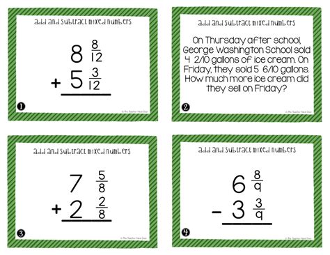4th Grade Add And Subtract Mixed Numbers Task Cards Mixed Numbers