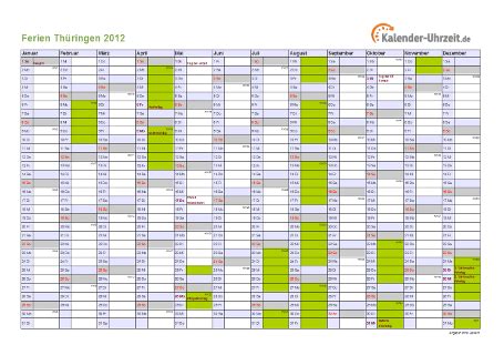 Holen sie sich hier unseren jahreskalender für das jahr 2021. Ferien Thüringen 2012 - Ferienkalender zum Ausdrucken