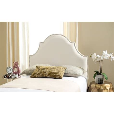 Safavieh Hallmar White Leather Upholstered Arched Headboard Silver
