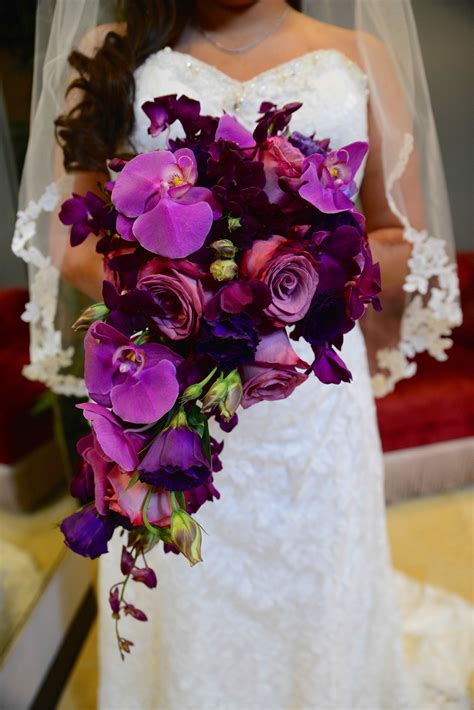 Purple Cascade Bridal Bouquet At The Chapel At Planet Hollywood Las