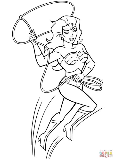 Wonder Woman With Lasso Of Truth Coloring Page Free Printable
