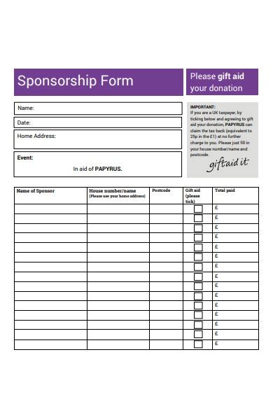 Free 52 Sponsorship Forms In Pdf Ms Word Excel