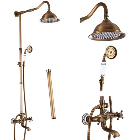 Buy Shower Fixture Faucet Set Complete Antique Brass Exposed Pipe